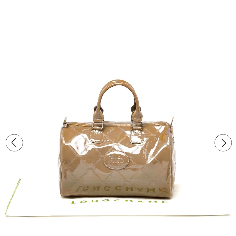 Grey Printed Patent Leather Boston Satchel
